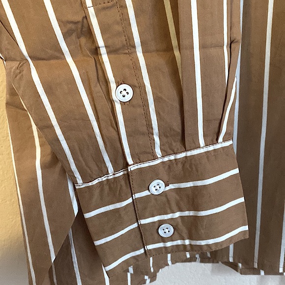 NEW Faithfull the Brand oversized brown white stripe cotton button down Shirt XL - Picture 10 of 16